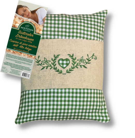 Stone Pine Pillow South Tyrol | Heart embroidered green