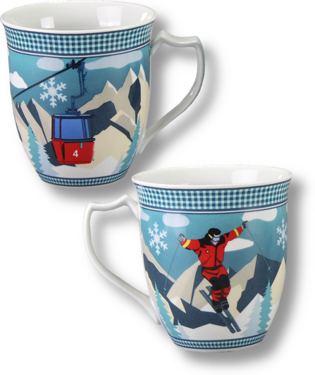 Porzellan Tasse | Skifahrer mit Seilbahn