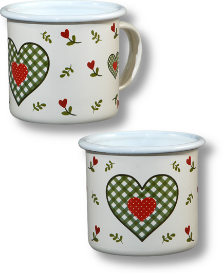 Emaille Tasse | Herz in grün
